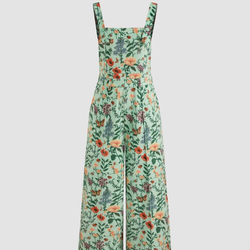 CIDER Corduroy Square Neck Floral Pocket Jumpsuit 70s